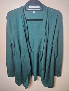 Max Studio Green Open Front 100% Merino Wool Soft Stretch Cardigan Sweater XL